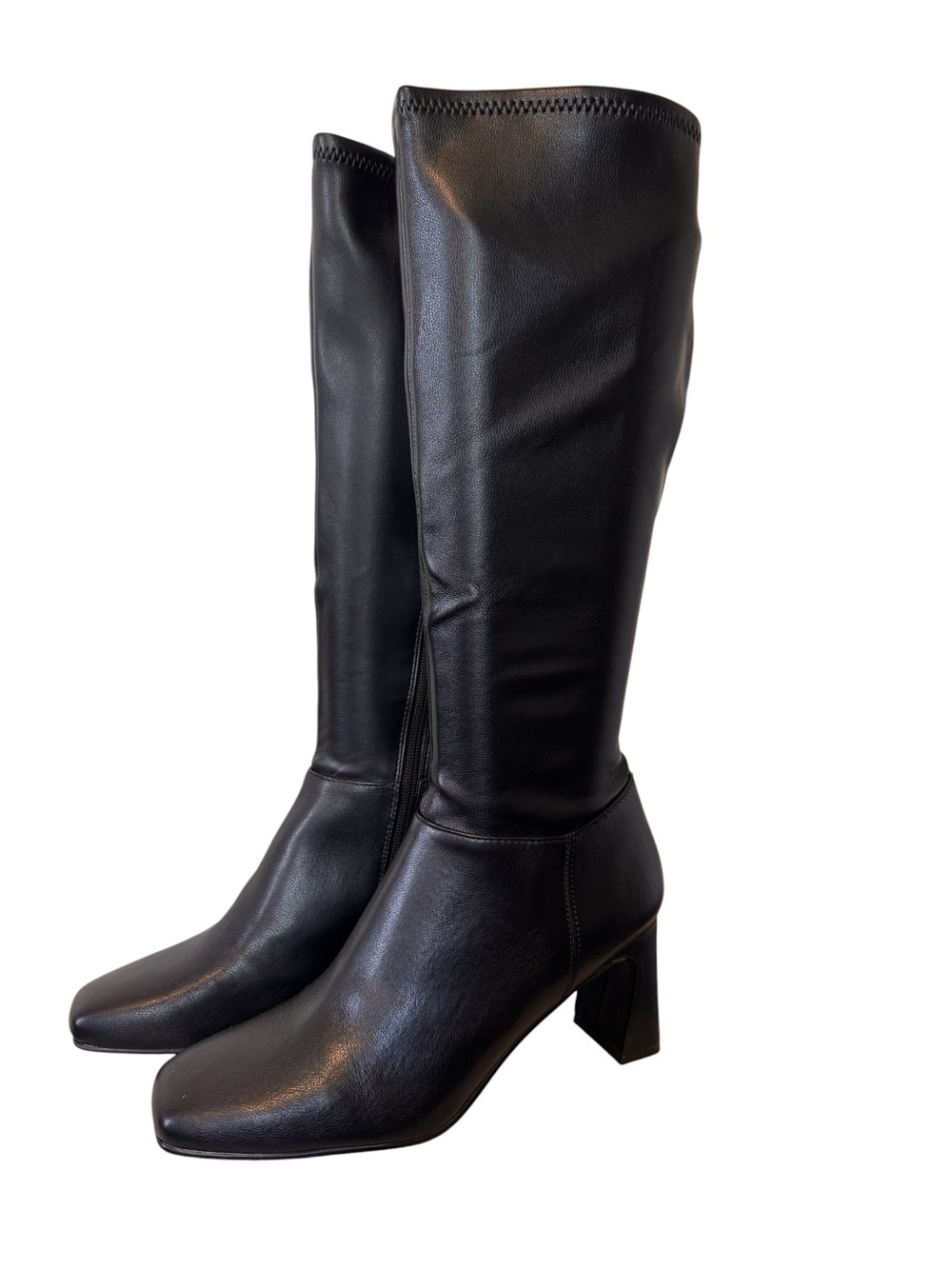 Steve Madden Black Knee-High Women Boots  3inch Block Heel  Zipper Size 8.5 NWTS